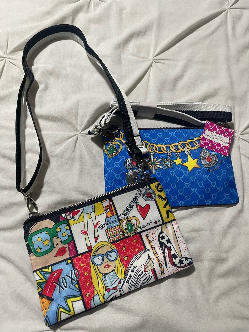 2 Brighton Multicolor Pop-Print Double Pouch Crossbody - Blue & Multicolor